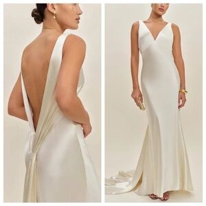Reformation Margot Wedding Dress Gown Silk Satin Ivory Mermaid Train With Tags 6